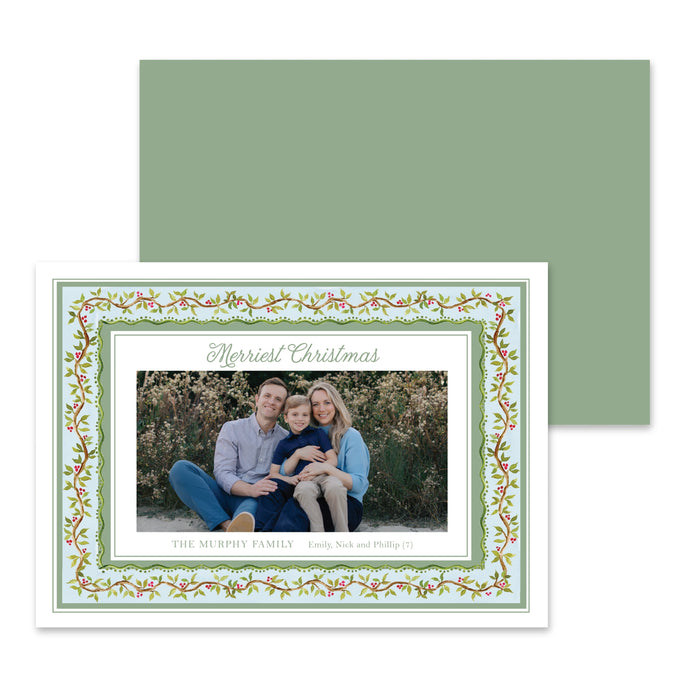 Chinoiserie Frame Holiday Card - Horizontal - Blue