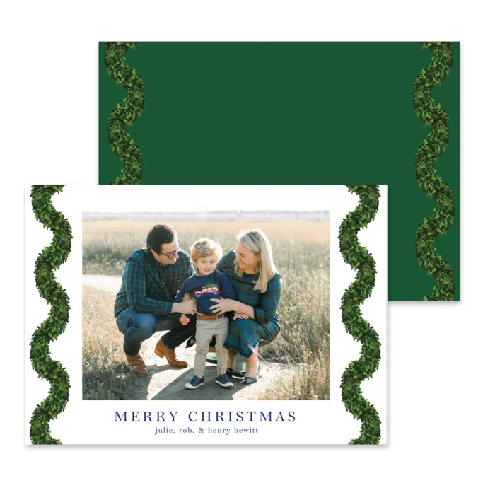 Scallop Boxwood Holiday Card - Horizontal