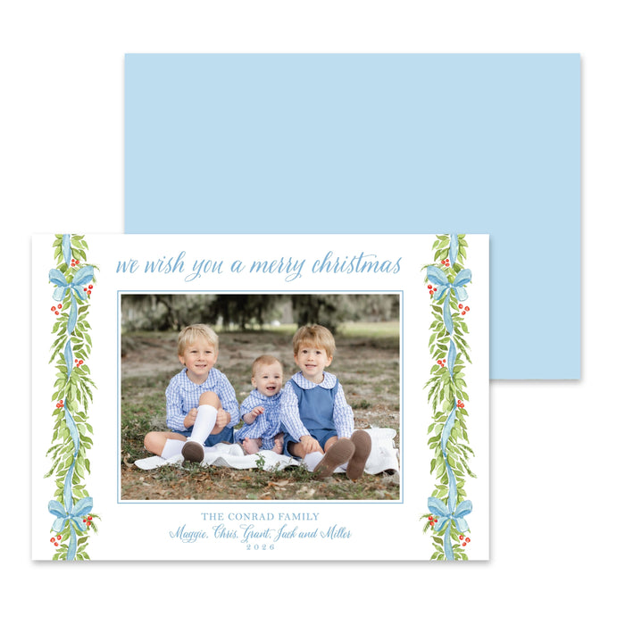 Classic Eucalyptus Laurel Holiday Card - Horizontal