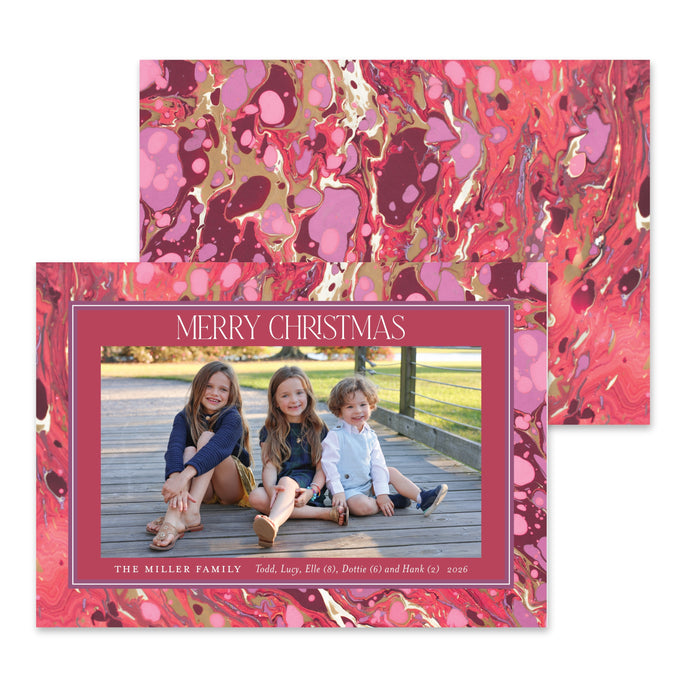 Red Marble Holiday Card - Horizontal
