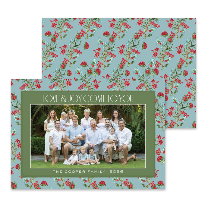 Holiday Chintz Holiday Card - Horizontal - Blue Spruce