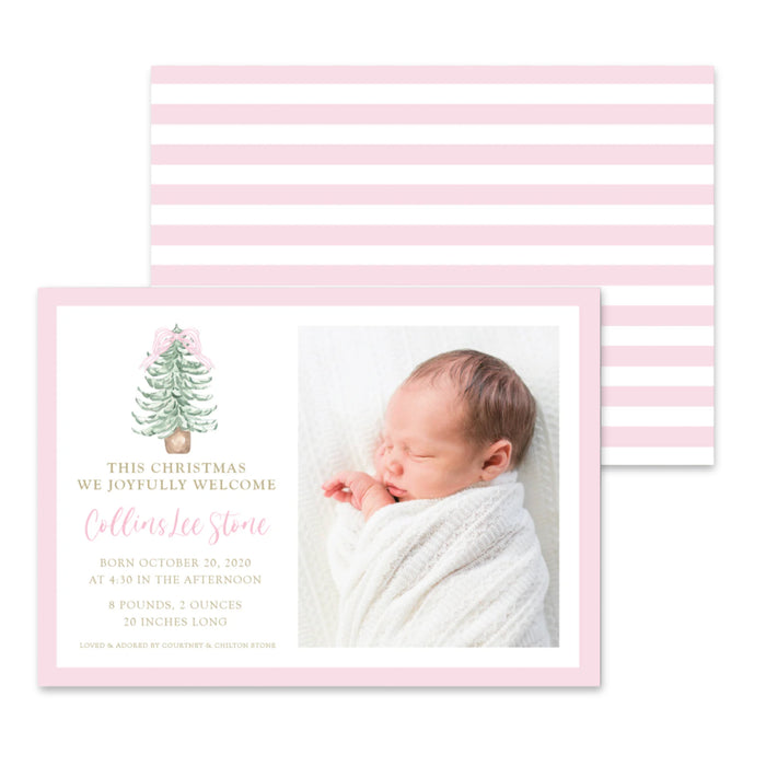 Pink Tree Announcement Holiday Card - Horizontal
