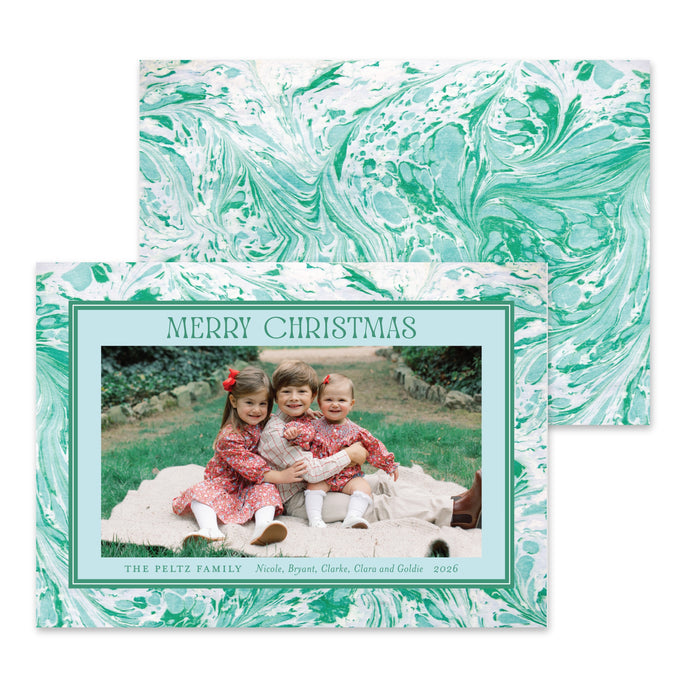 Blue Green Marble Holiday Card - Horizontal