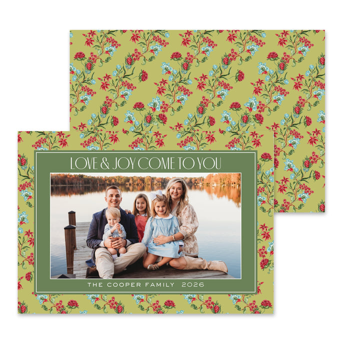 Holiday Chintz Holiday Card - Horizontal - Chartreuse