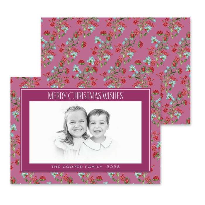 Holiday Chintz Holiday Card - Horizontal - Cranberry