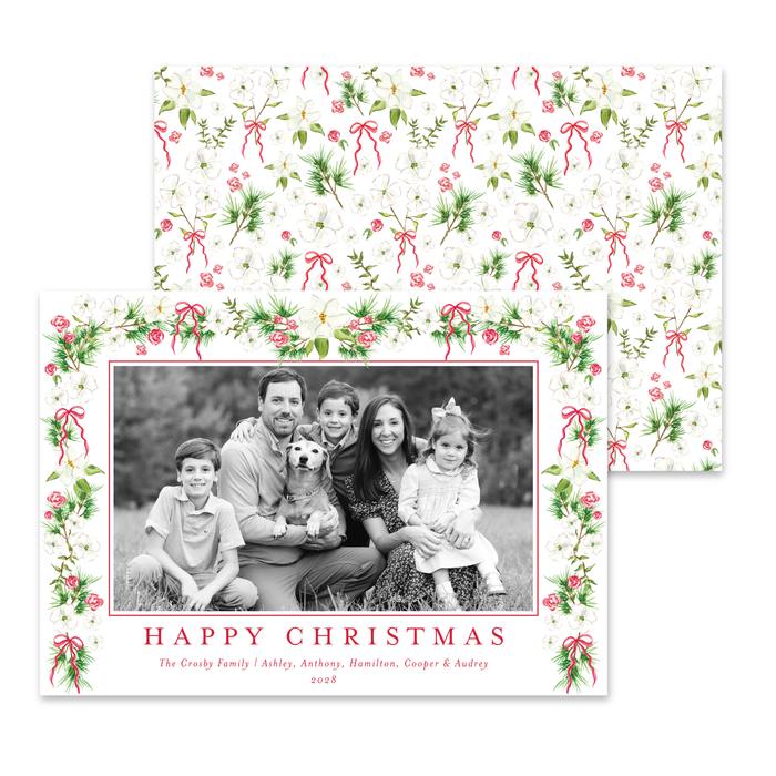Dogwood Garland Holiday Card - Horizontal - Red