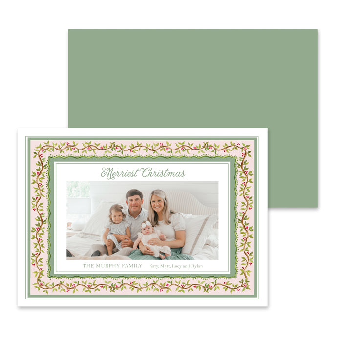 Chinoiserie Frame Holiday Card - Horizontal - Pink