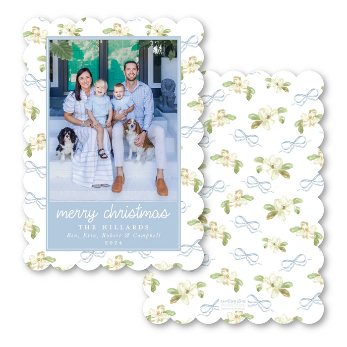 'Magnolia Blooms' Scallop Die-Cut Holiday Card