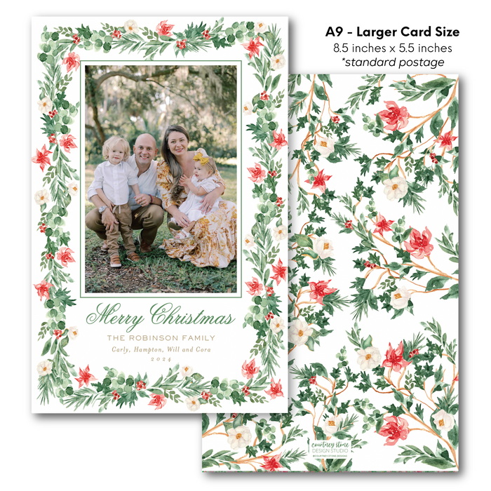 'Poinsettia Chinoiserie' Holiday Card - A9 - Larger Card Size (Copy)