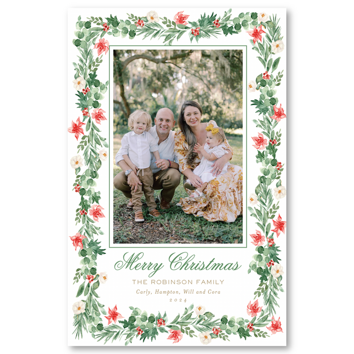 'Poinsettia Chinoiserie' Holiday Card - A9 - Larger Card Size (Copy)