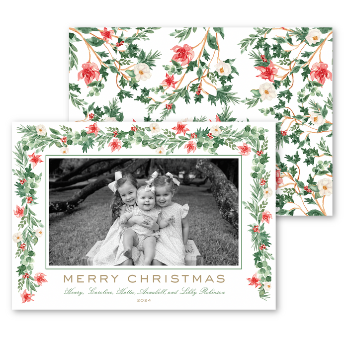 'Poinsettia Chinoiserie' Holiday Card | Horizontal