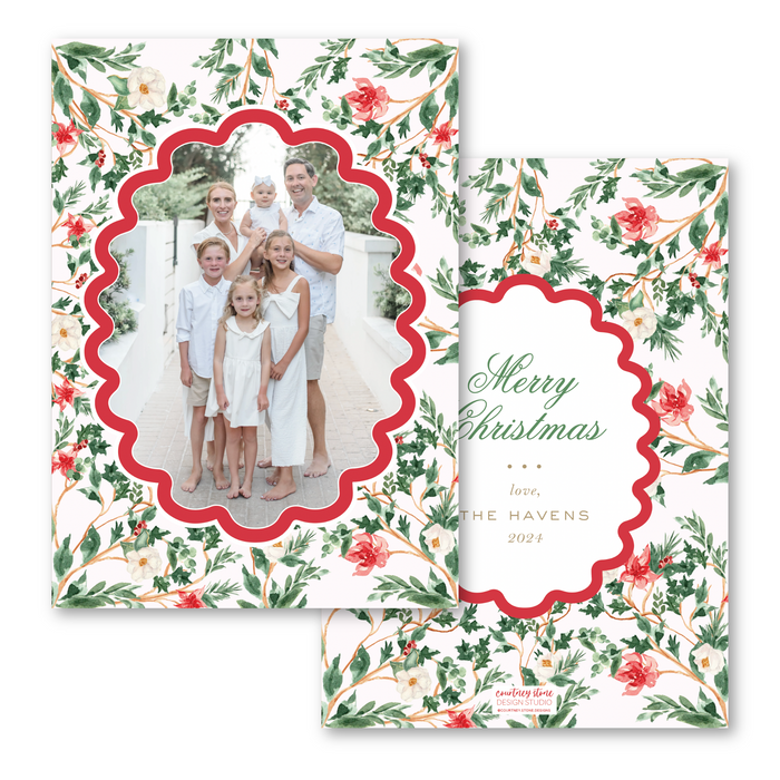 'Poinsettia Chinoiserie' Holiday Card