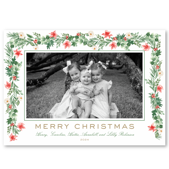 'Poinsettia Chinoiserie' Holiday Card | Horizontal