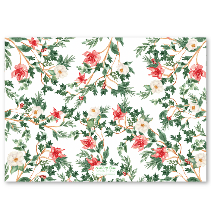 'Poinsettia Chinoiserie' Holiday Card | Horizontal