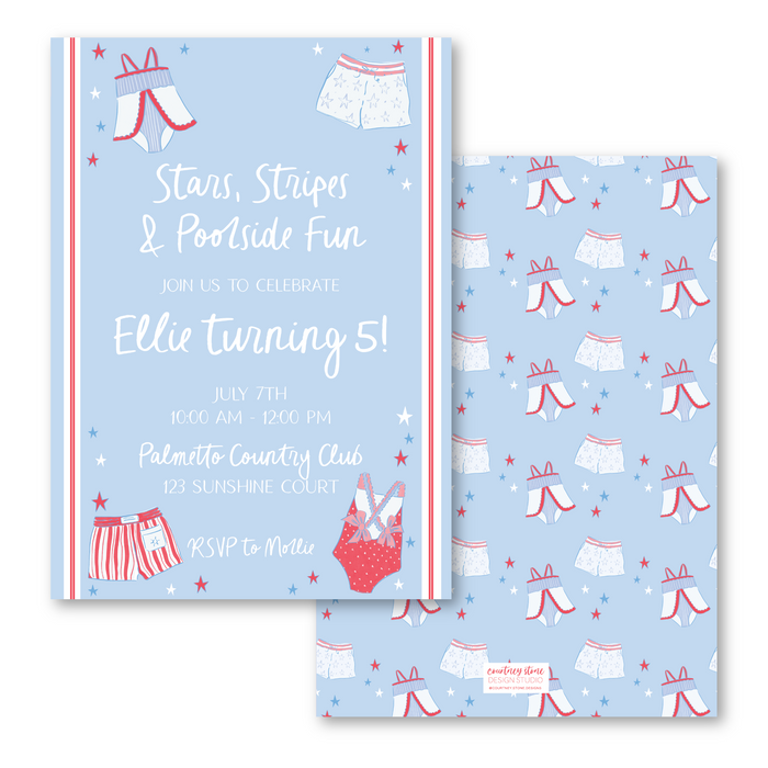 Patriotic Swim Birthday Invitation