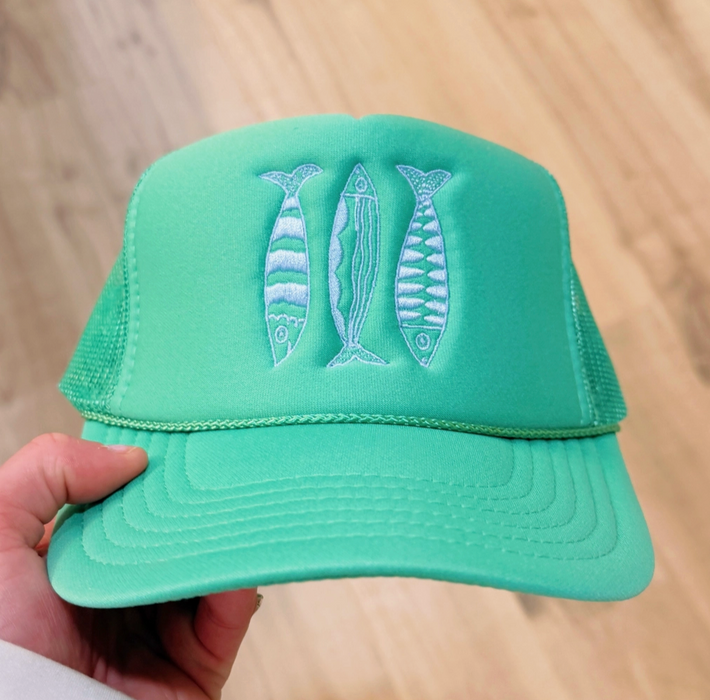 Sardine Hat - Green with Blue Thread