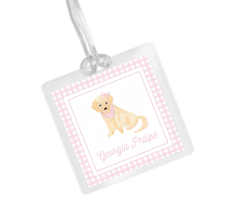 Laminated Bag Tag - Pink Retriever