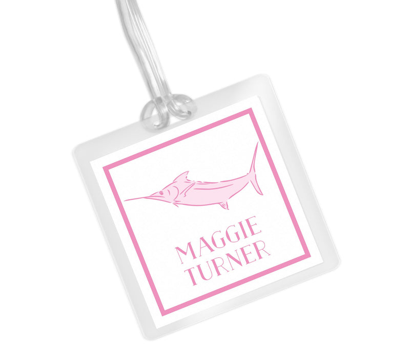 Laminated Bag Tag - Pink Marlin