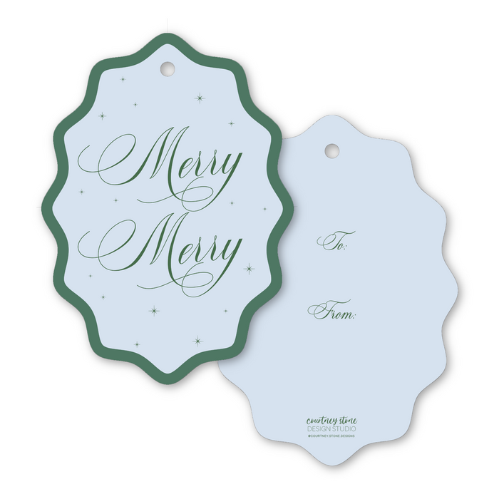 Merry, Merry Wavy Oval Tags - Non-Personalized - Green