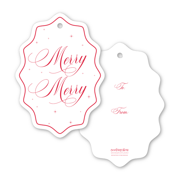 Merry, Merry Wavy Oval Tags - Non-Personalized - Red
