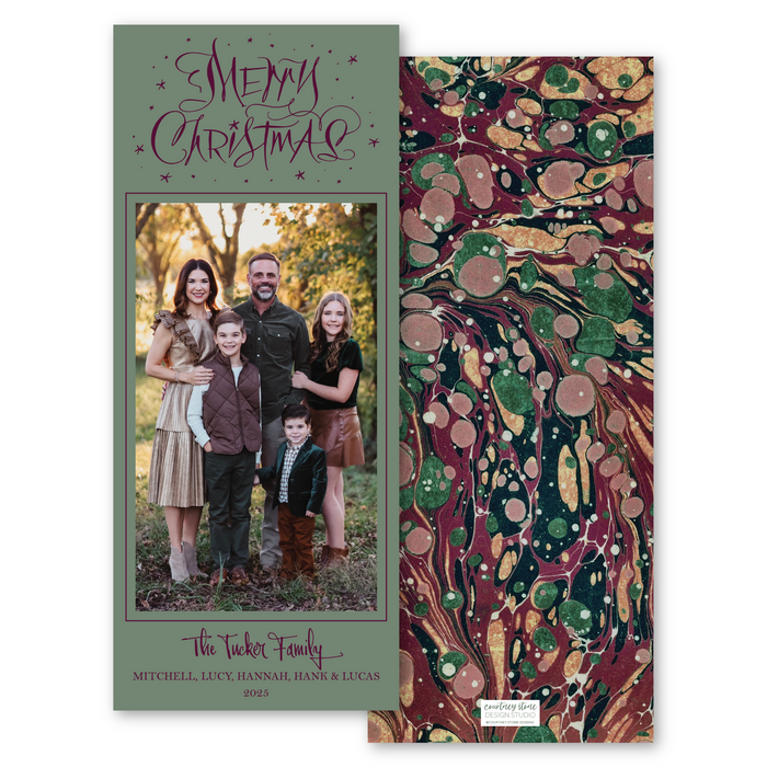 Merry Christmas Moody Marble Skinny Holiday Card