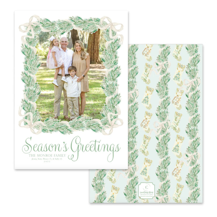 Cream Bow Garland Frame Holiday Card