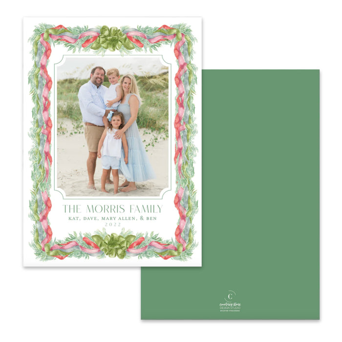 Velvet Bow Border Holiday Card