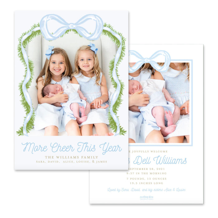 Blue Christmas Bow/Announcement Holiday Card