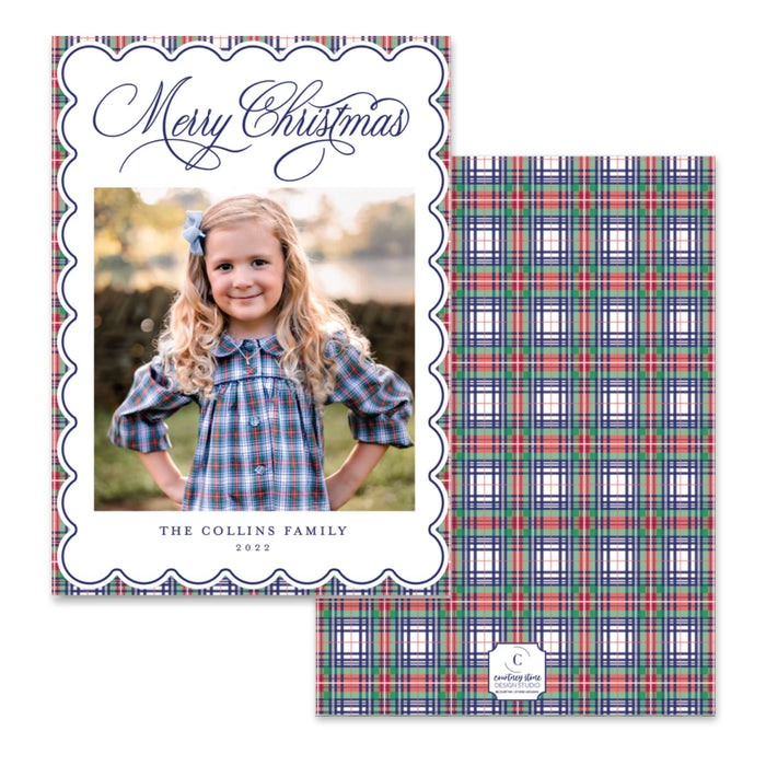 Tartan Scallop Holiday Card - Vertical