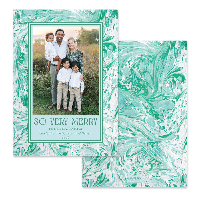Blue Green Marble Holiday Card