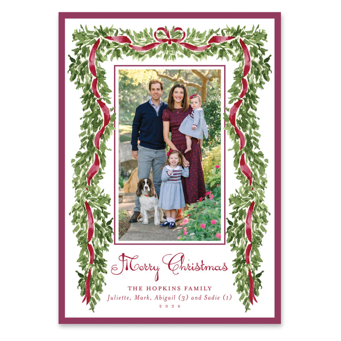 Evergreen Heirloom Holiday Card - Cranberry
