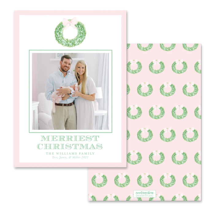 Pink Wreath Holiday Card