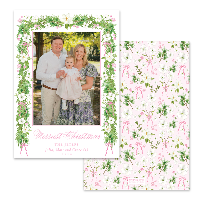 Dogwood Garland Holiday Card - Pink