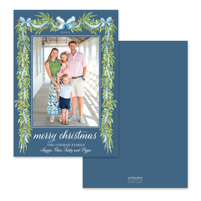 Eucalyptus Laurel Holiday Card - Blue
