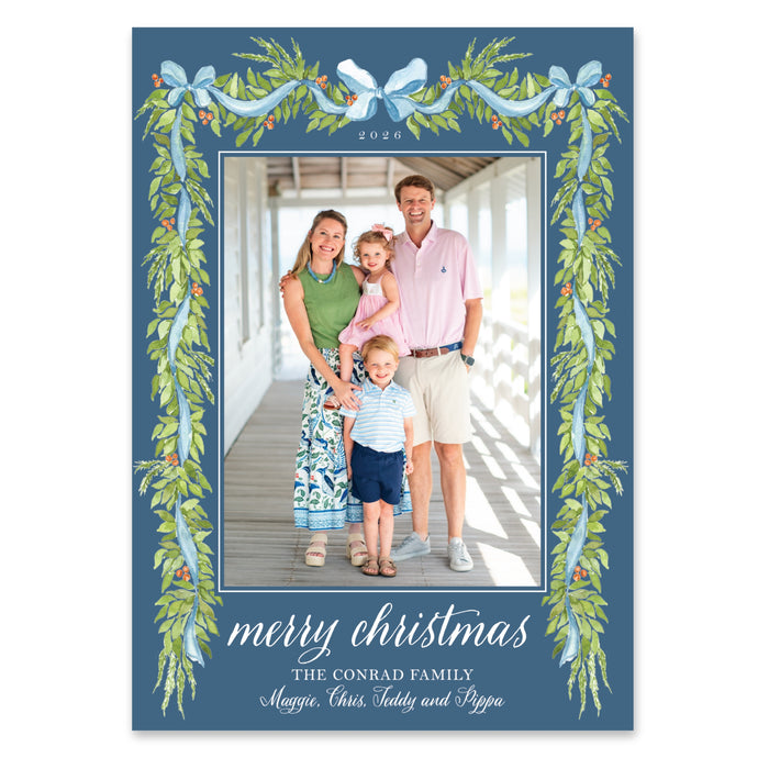 Eucalyptus Laurel Holiday Card - Blue
