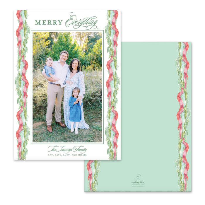 Velvet Garland Border Holiday Card - Vertical