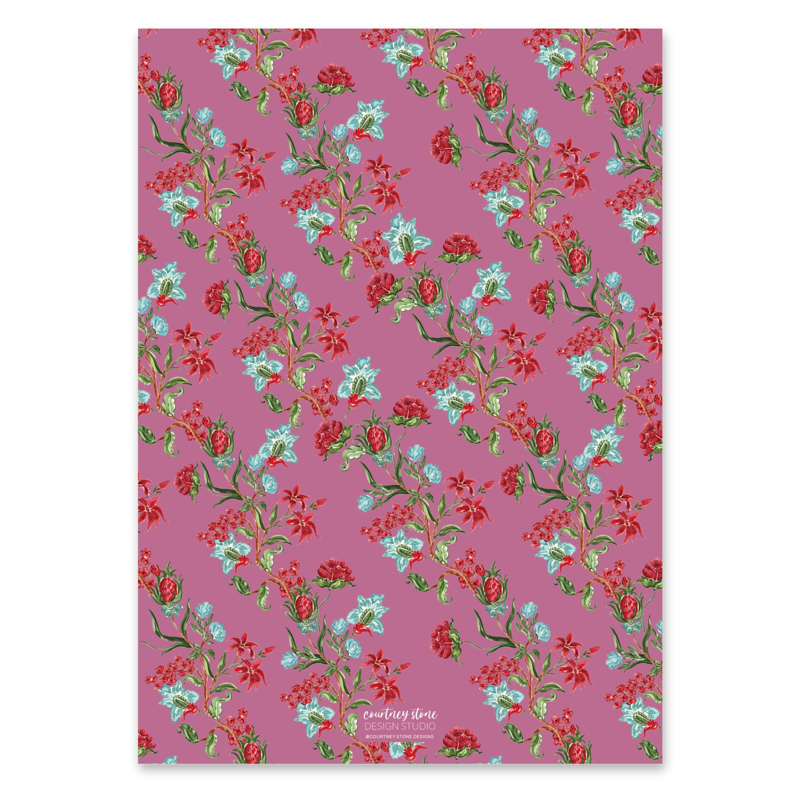 Holiday Chintz Holiday Card - Cranberry– courtneystonedesigns