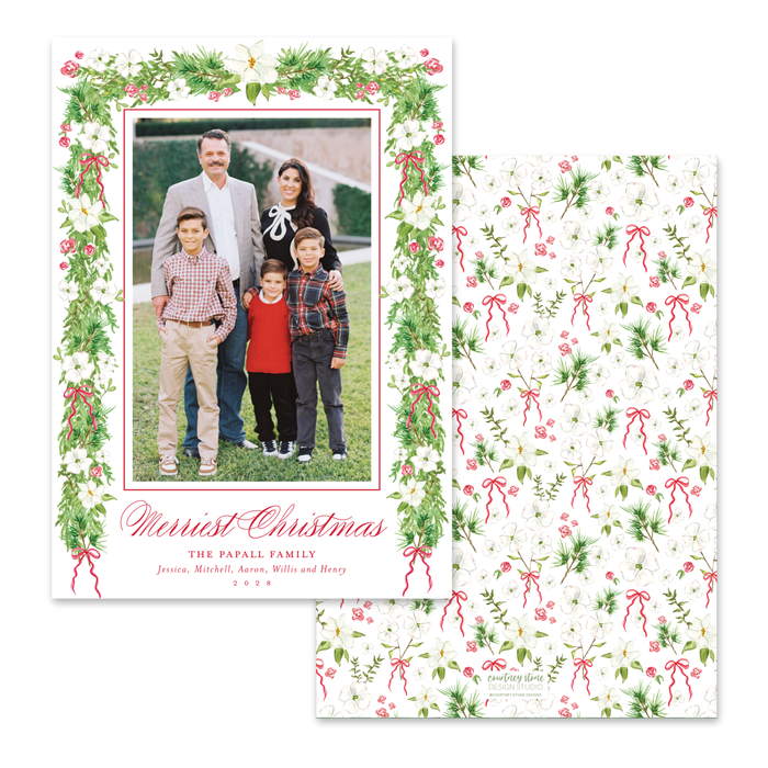 Dogwood Garland Holiday Card - Red