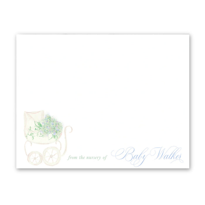 Floral Baby Carriage Stationery - Blue
