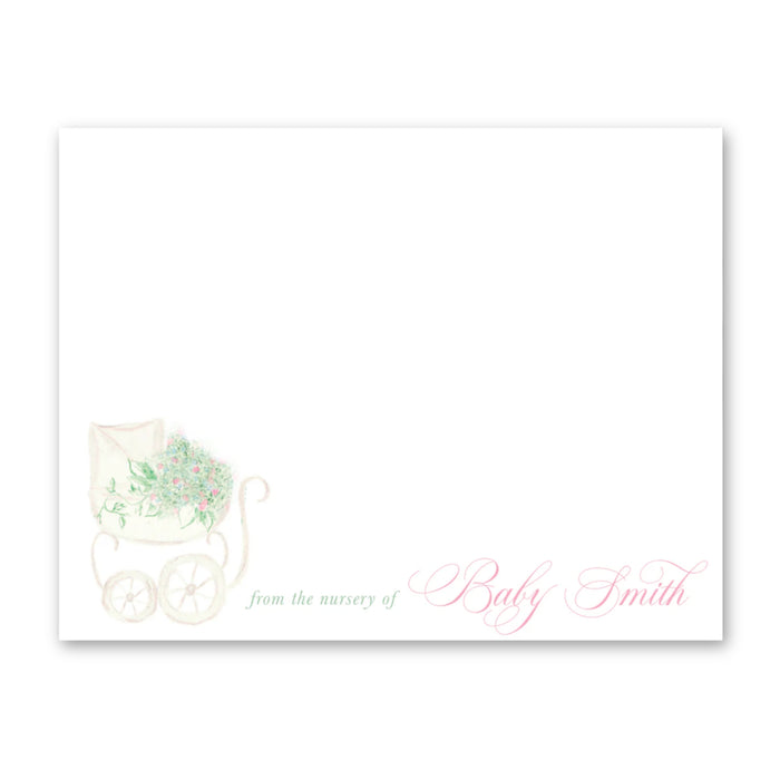 Floral Baby Carriage Stationery - Pink