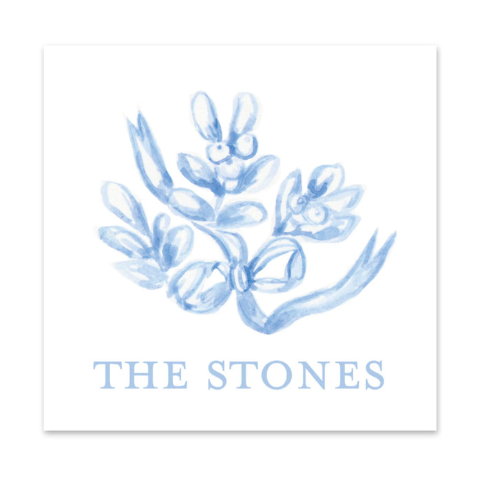 Blue Bow Mistletoe Holiday Tag