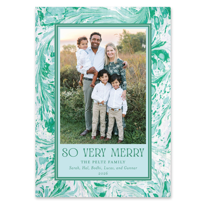 Blue Green Marble Holiday Card