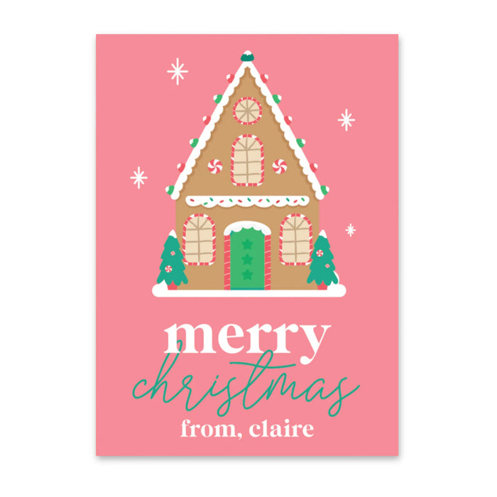 Pink Gingerbread House Holiday Tag