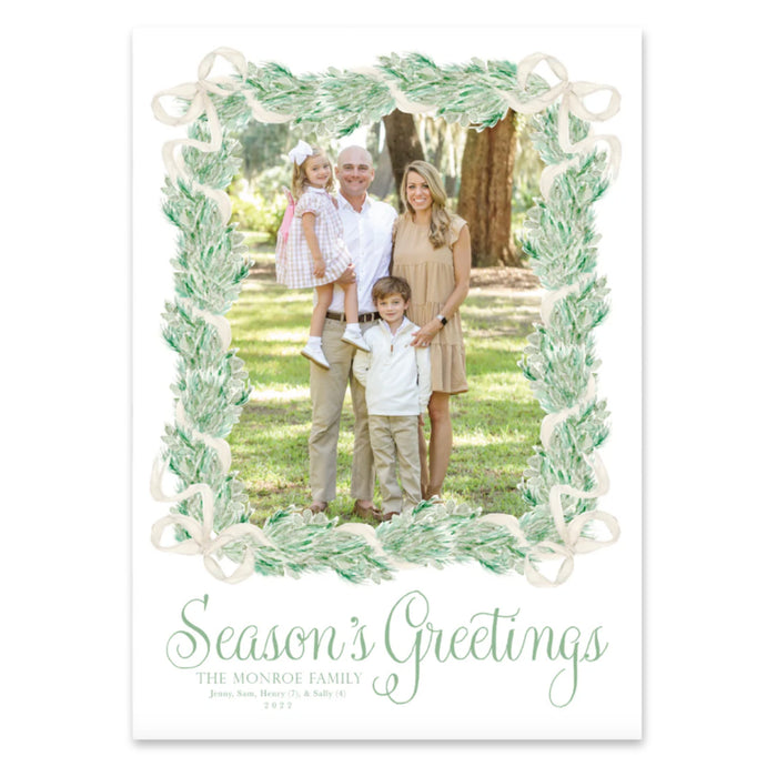 Cream Bow Garland Frame Holiday Card