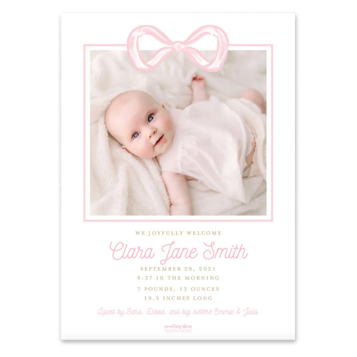 Pink Christmas Bow/Announcement Holiday Card