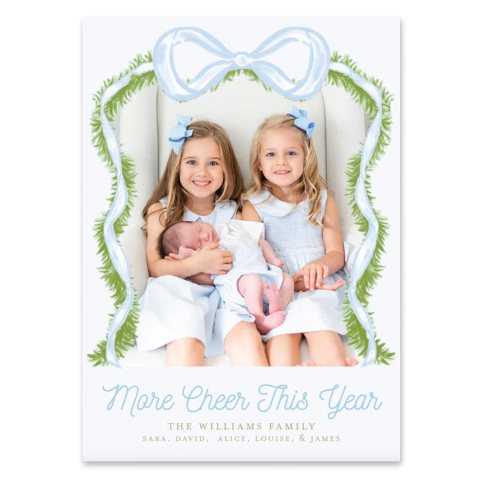 Blue Christmas Bow/Announcement Holiday Card