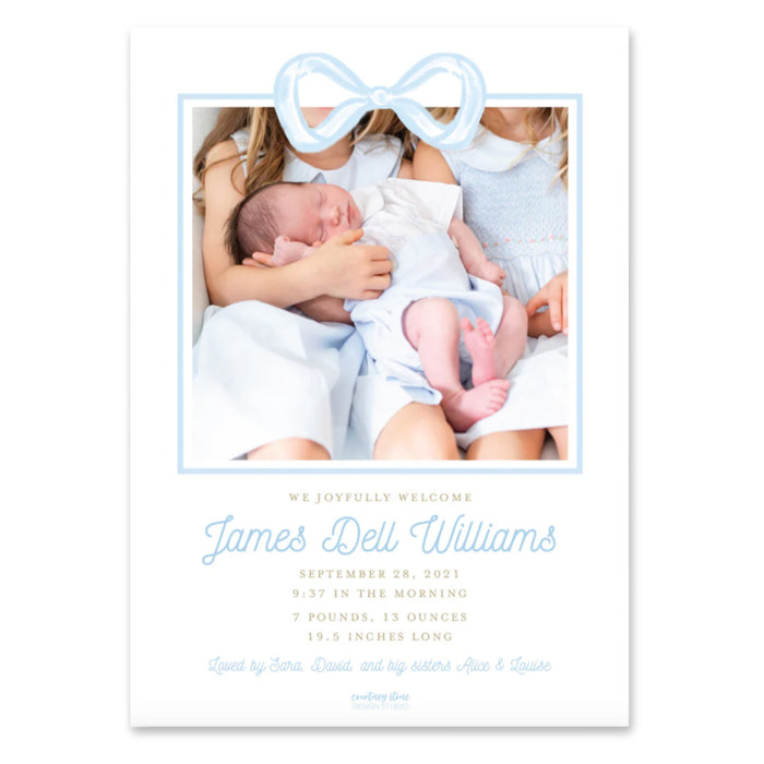 Blue Christmas Bow/Announcement Holiday Card