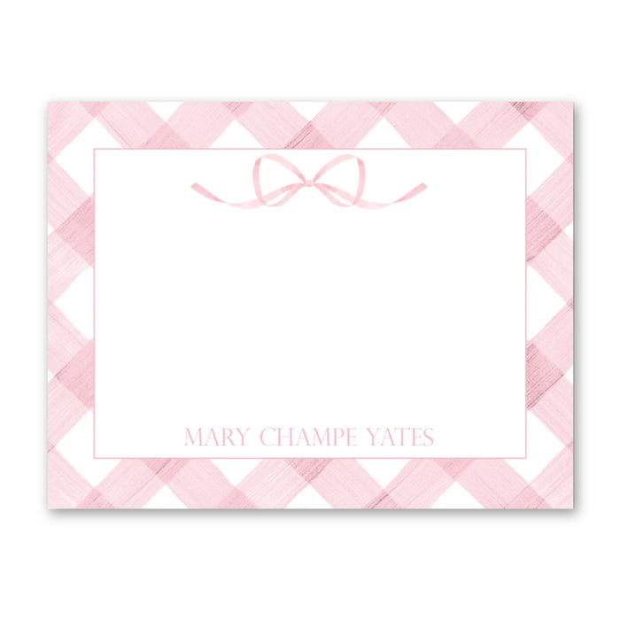 Pink Gingham Bow Stationery