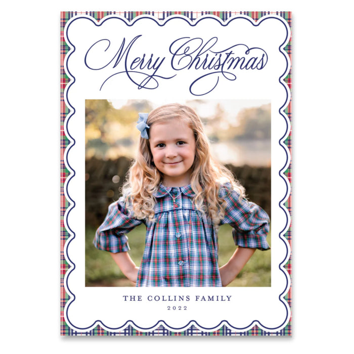 Tartan Scallop Holiday Card - Vertical
