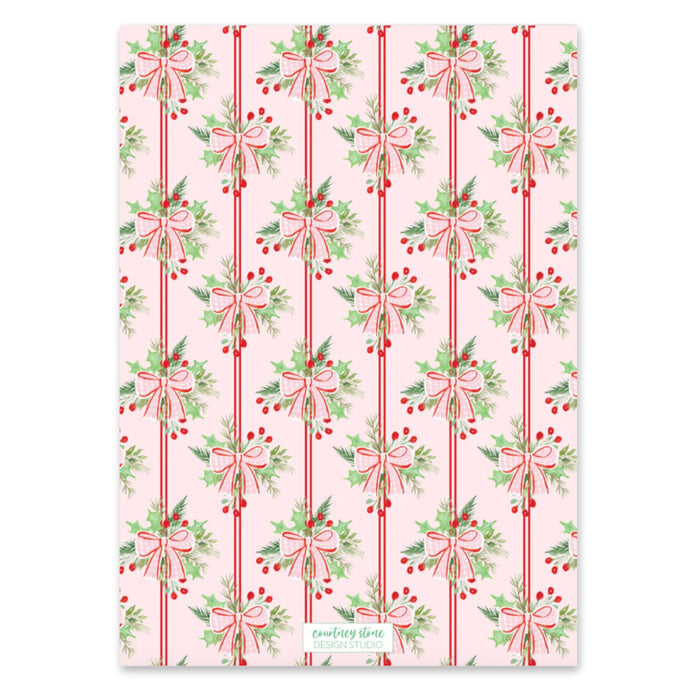 Pink Holly Bow Holiday Card